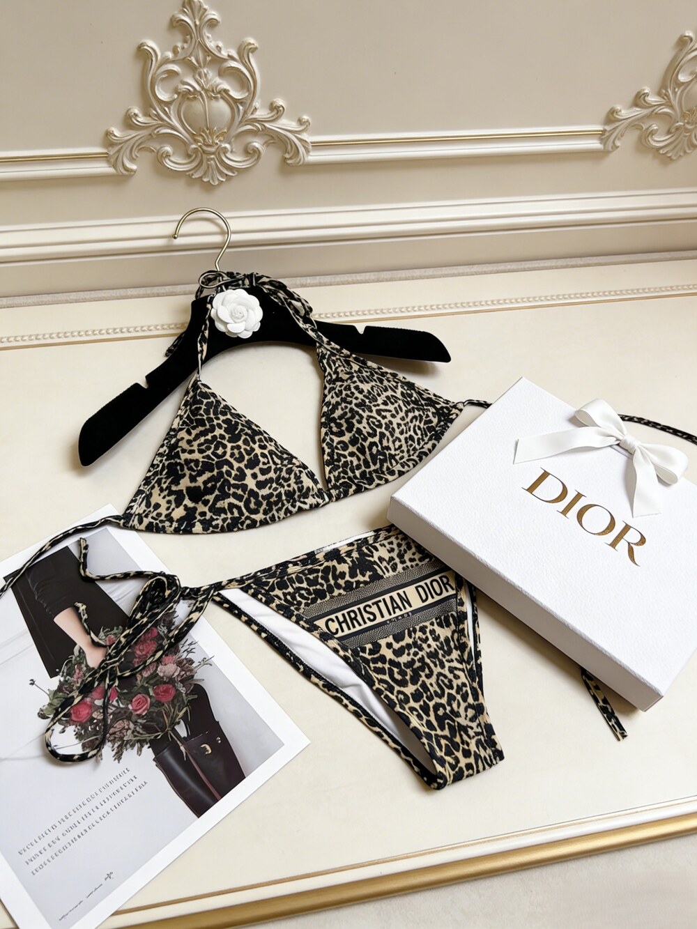 Dior Leopard Print Triangle Bikini Set